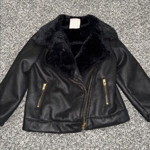 Black Faux Leather Jacket with Gold Zippers